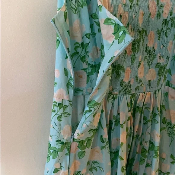 Hill House Daphne Dress in Blue Roses Nap Dress Cotton Floral Green Pink Size L - Picture 9 of 11